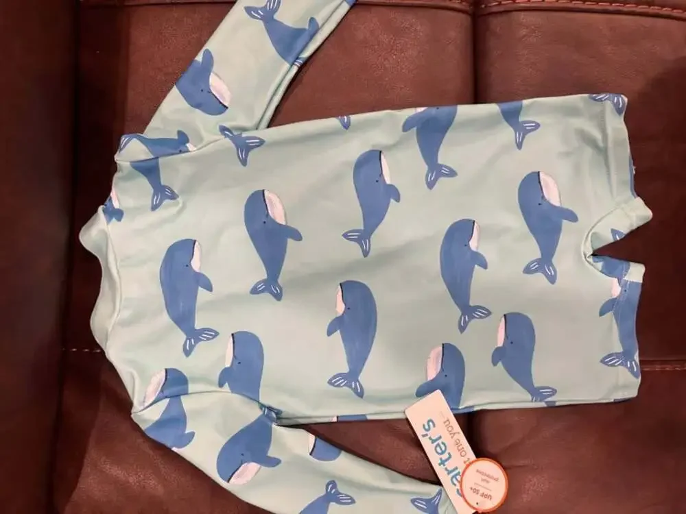 NWT Carter's Just One You 9M Whale Print One-Piece Rash Guard Swimsuit